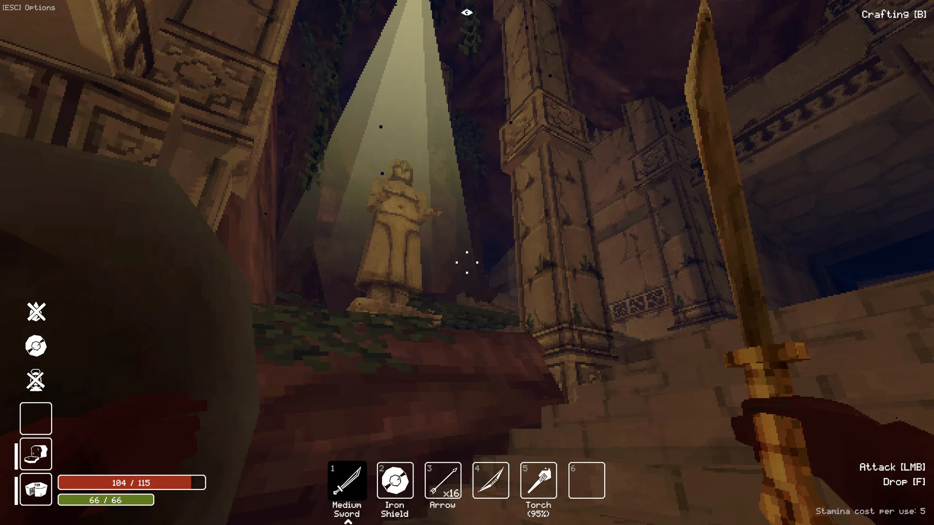 Campfire cooking setup inside the dungeon